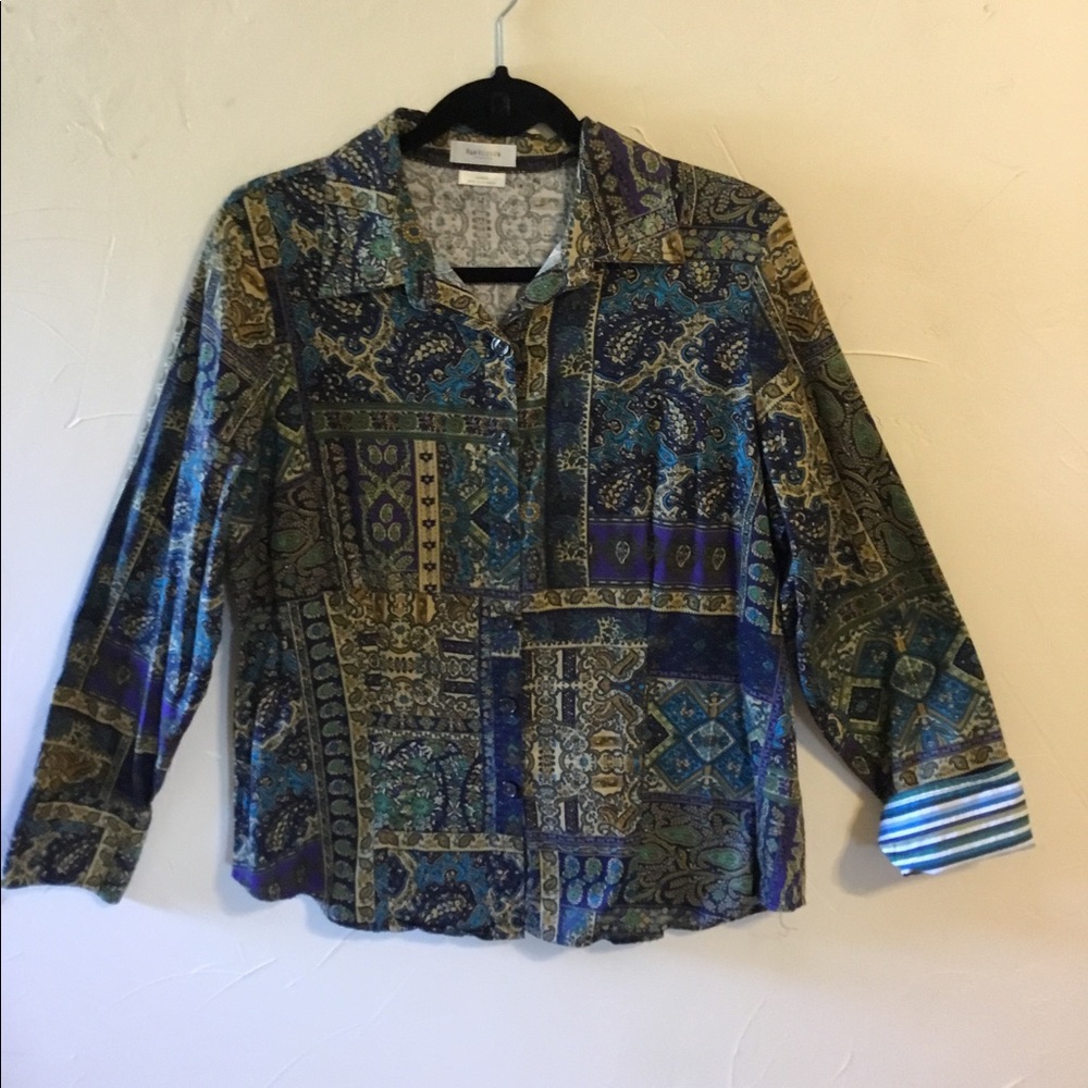 Ladies Van Heusen Button Down Paisley Cotton Long Sleeve Fitted Shirt